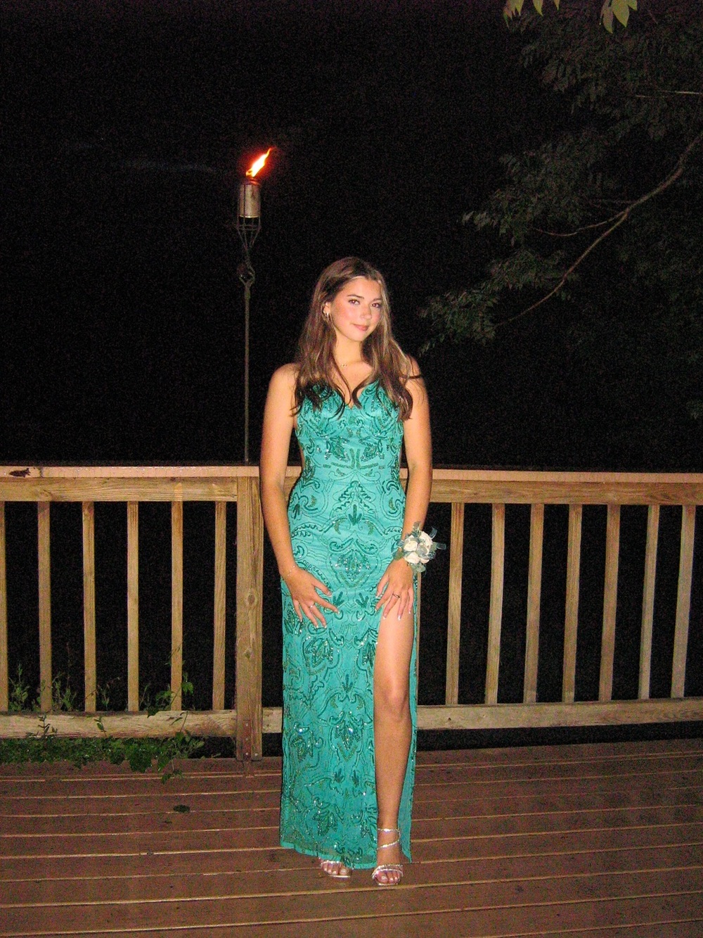 Emerald Beaded Spaghetti-Strap Prom Gown